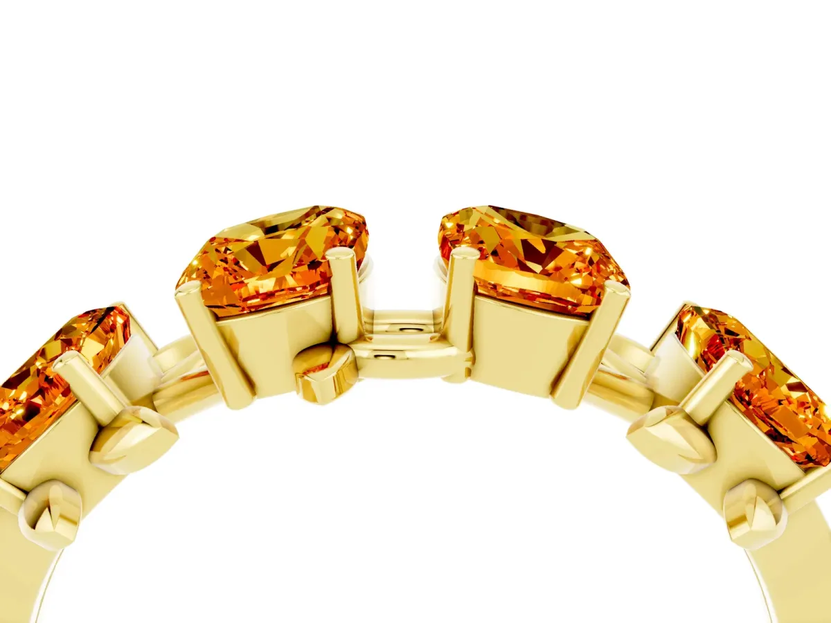 Four-Stone Elongated Cushion Citrine Band with Nature-Inspired Prong Setting Yellow gold