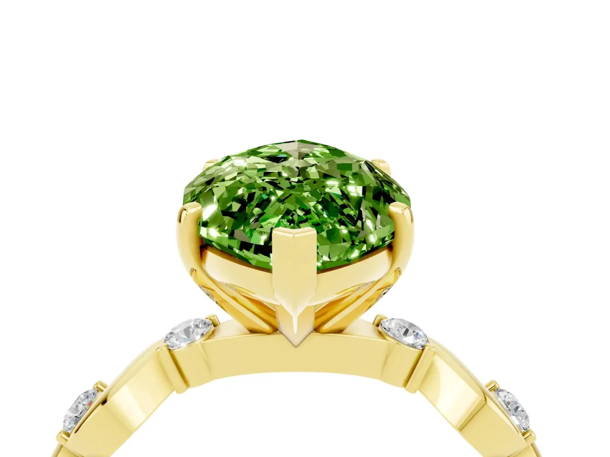 Marquise Cut Peridot Solitaire Twisted Band with Round Accents and Prong Setting Yellow gold
