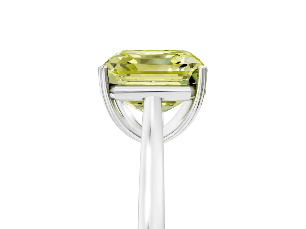 Fancy Yellow Asscher Cut Solitaire Heart Prong Engagement Ring with Tapered Band Platinum