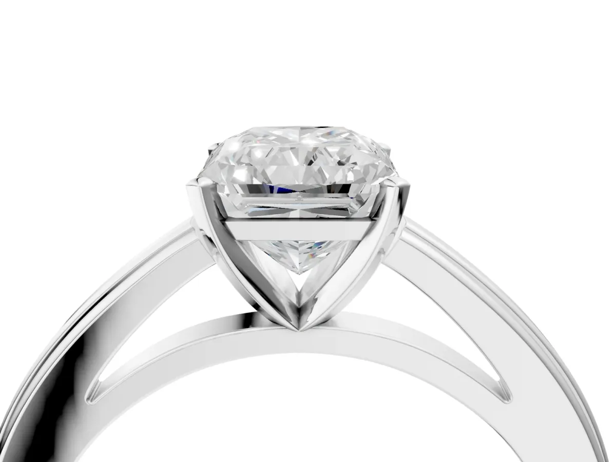Radiant Cut Solitaire Diamond Ring with Four-Prong Setting and Classic Band Platinum