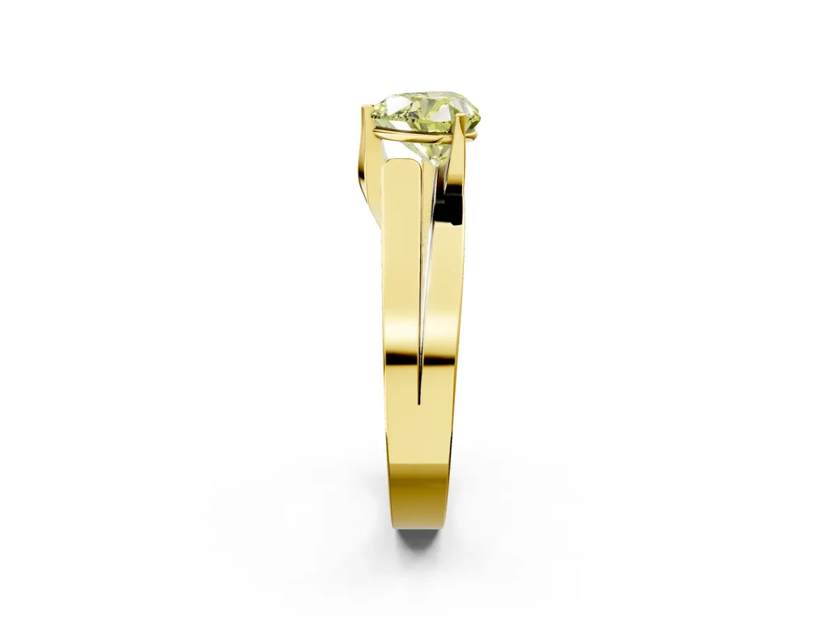 Fancy Yellow Modern Tension Set Heart Cut Diamond Solitaire Wide Band Ring Yellow gold