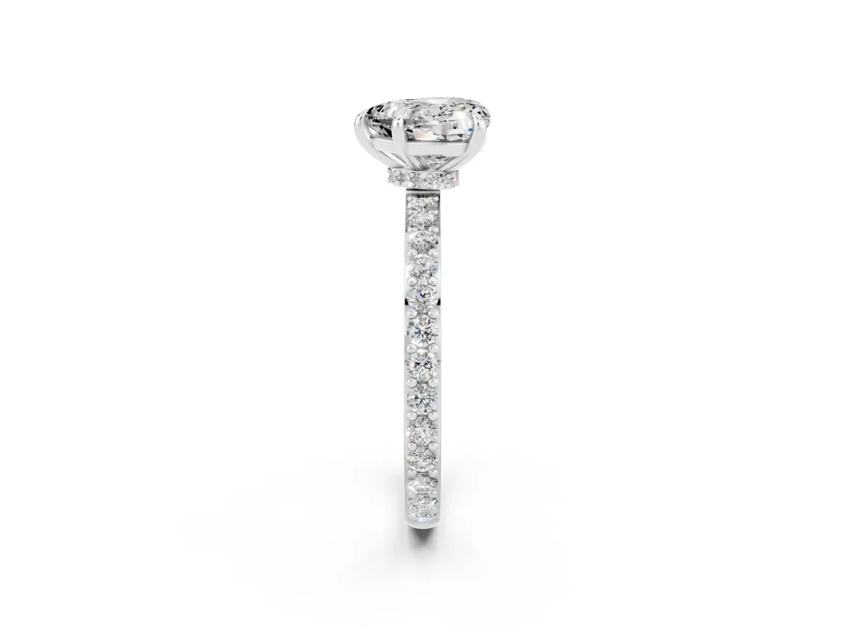 Heart Cut Moissanite Solitaire Engagement Ring with Pavé Band and Four-Prong Setting White gold