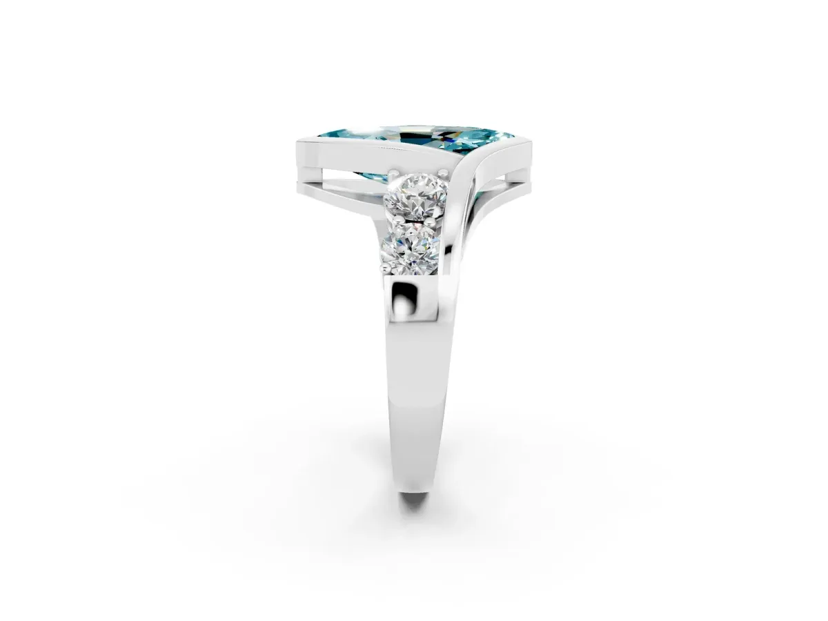 Bezel Set Marquise Cut Blue Topaz Bypass Ring with Round Accents Silver
