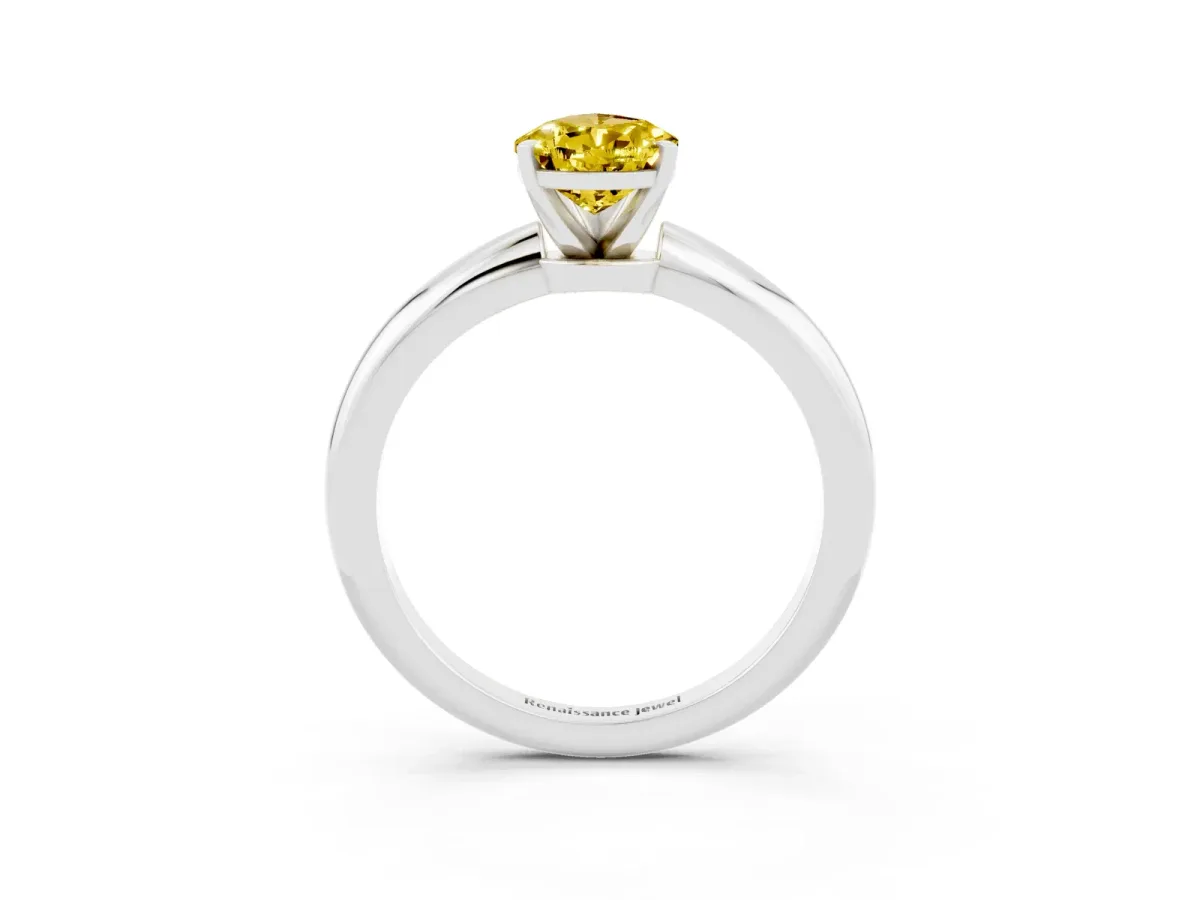 Pear Cut Yellow Sapphire Solitaire Ring with Six-Prong Setting and Classic Band Platinum