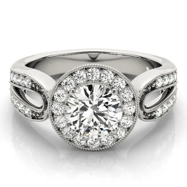 Heart Cut Halo Split Shank Milgrain Diamond Ring Platinum