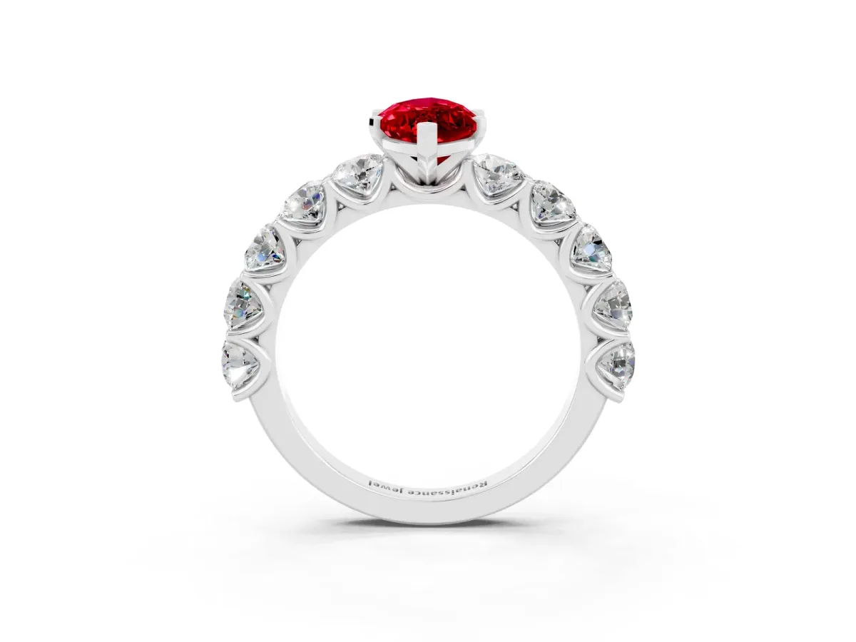 Marquise Cut Ruby Prong Setting with Side Stones on a Pave Band Silver