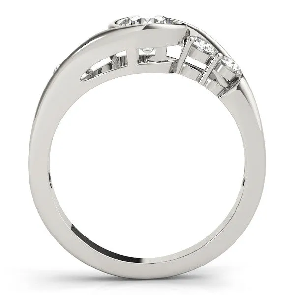 Bezel Set Pear Cut Diamond Bypass Ring with Round Accents Silver