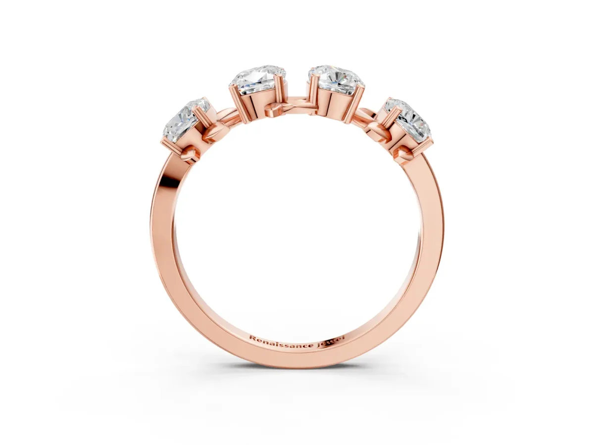 Four-Stone Elongated Cushion Diamond Band with Nature-Inspired Prong Setting Rose gold