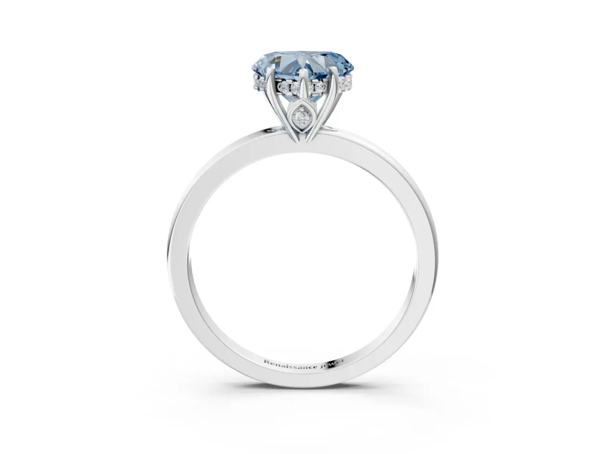 Fancy Blue Heart Cut Solitaire Diamond Ring with Prong Setting and Plain Band Silver