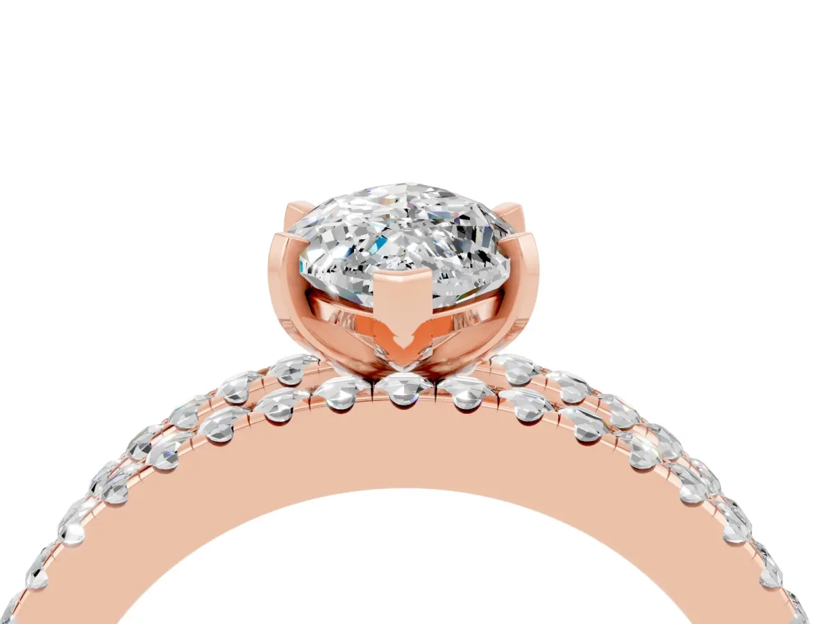 Marquise Cut Moissanite Solitaire Ring with Pavé and Channel Set Band Rose gold