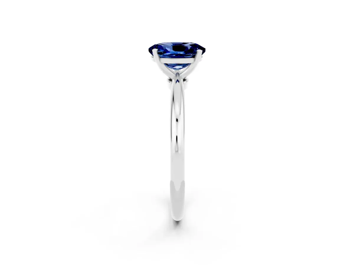 Oval Cut Blue Sapphire Solitaire Ring with Six-Prong Setting and Classic Band Silver