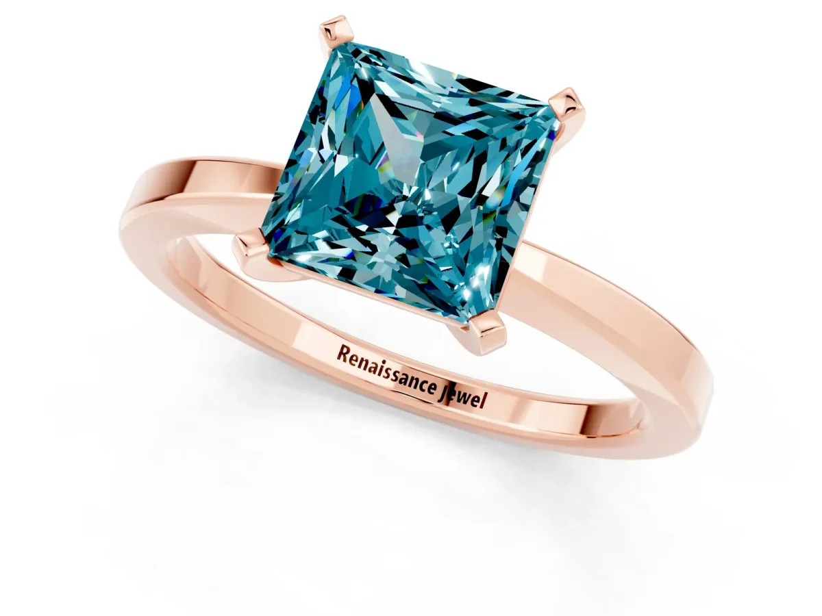 Princess Cut Blue Topaz Solitaire Engagement Ring with Classic Band and Four-Prong Setting Rose gold