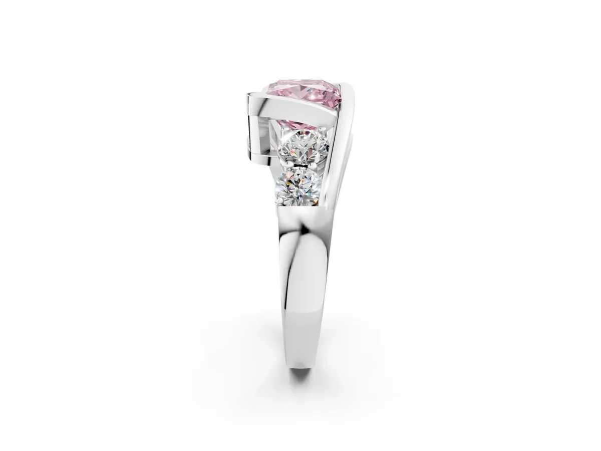 Fancy Pink Bezel Set Princess Cut Diamond Bypass Ring with Round Accents Silver