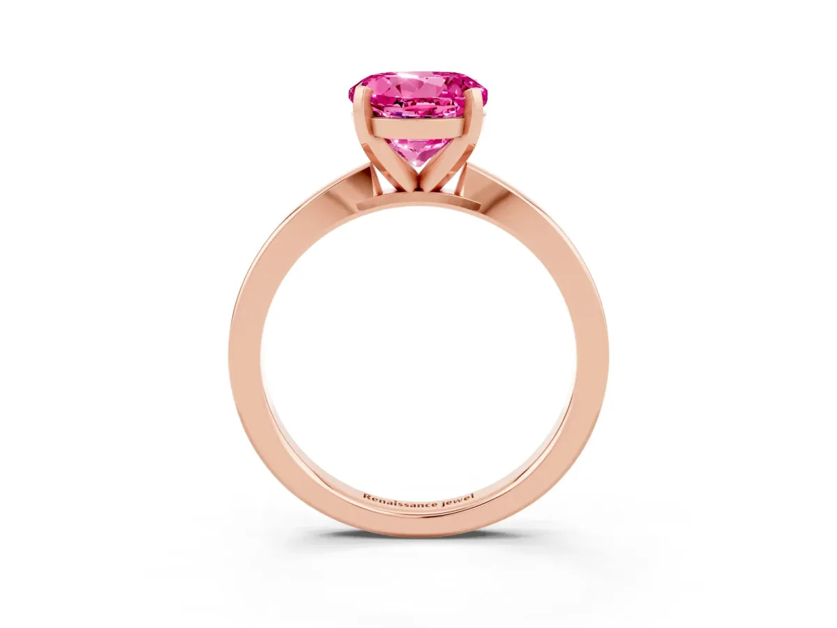 Round Cut Pink Sapphire Solitaire Engagement Ring with Classic Band and Four-Prong Setting Rose gold