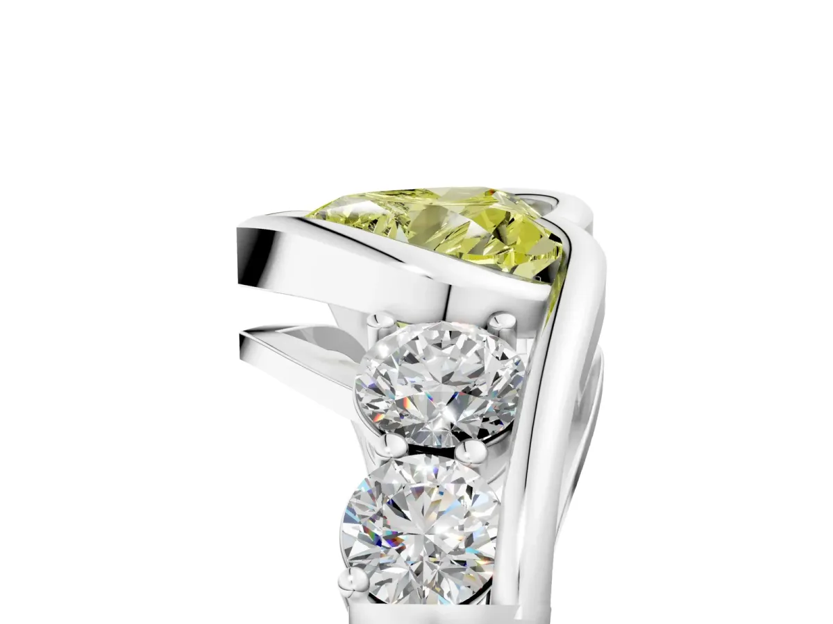 Fancy Yellow Bezel Set Heart Cut Diamond Bypass Ring with Round Accents Platinum