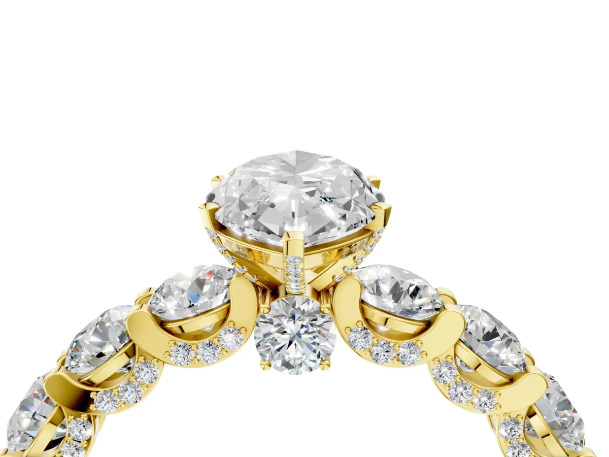 Marquise Cut Diamond Side Stone Engagement Ring with Four-Prong Setting Yellow gold