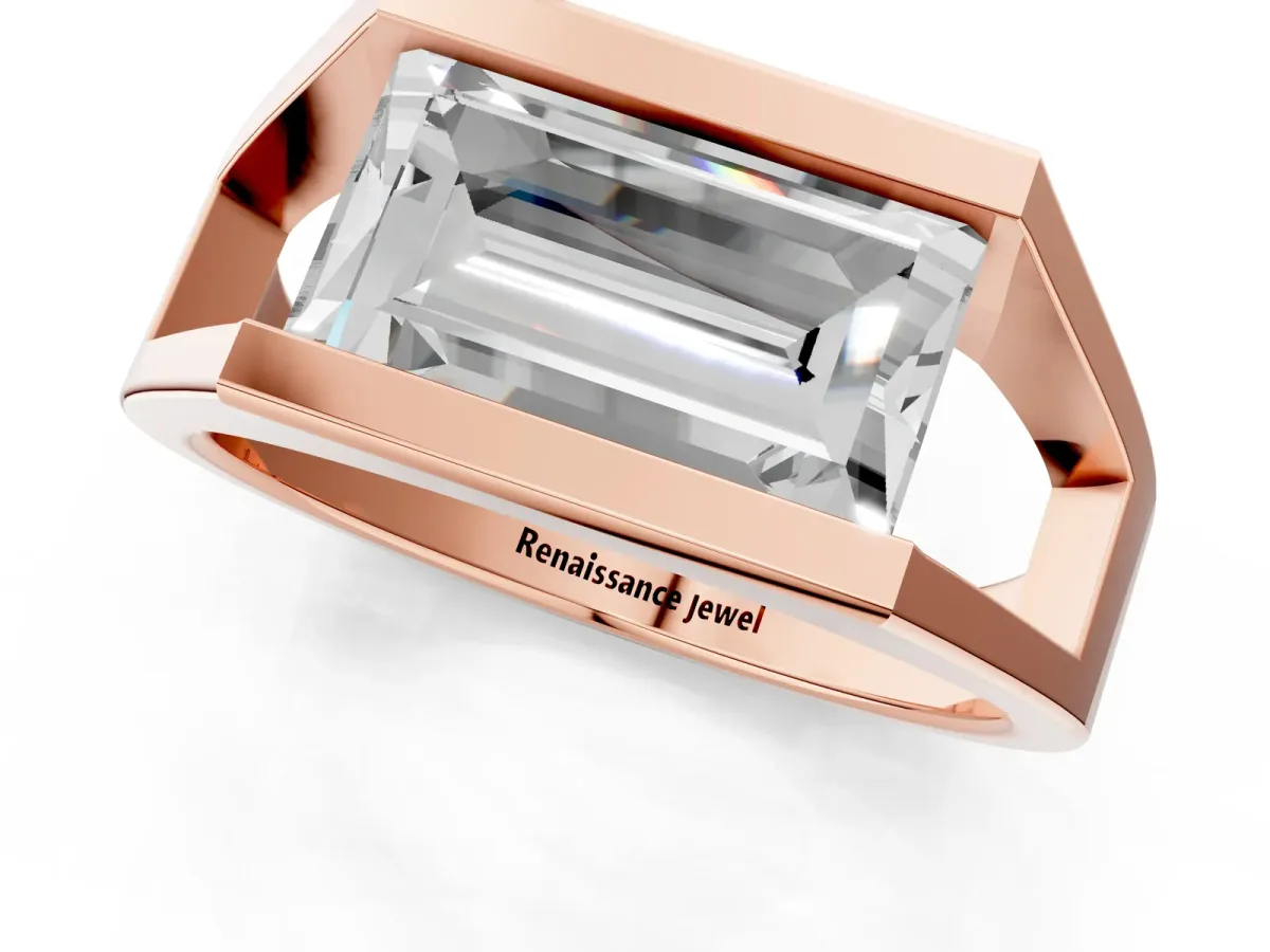 Baguette Diamond Geometric Solitaire Ring Rose gold