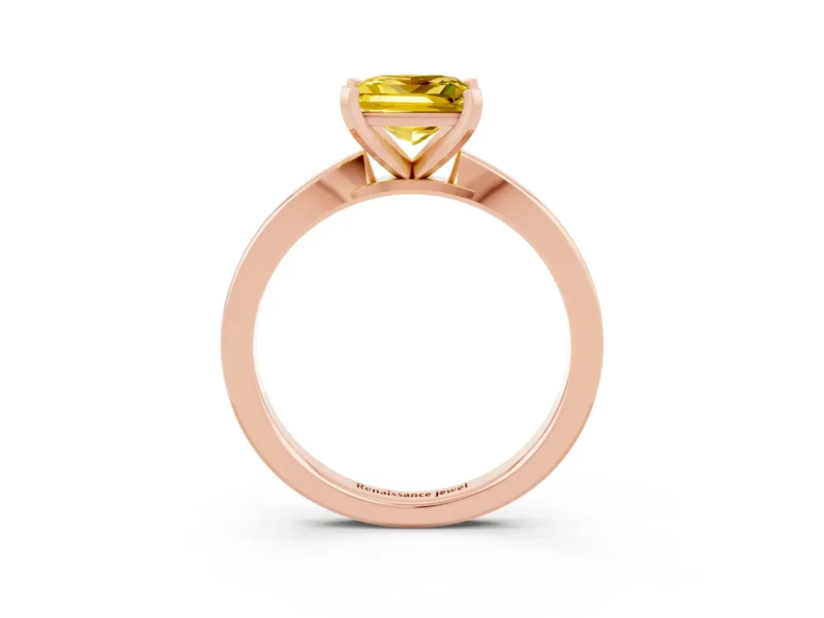 Princess Cut Yellow Sapphire Solitaire Engagement Ring with Classic Band and Four-Prong Setting Rose gold