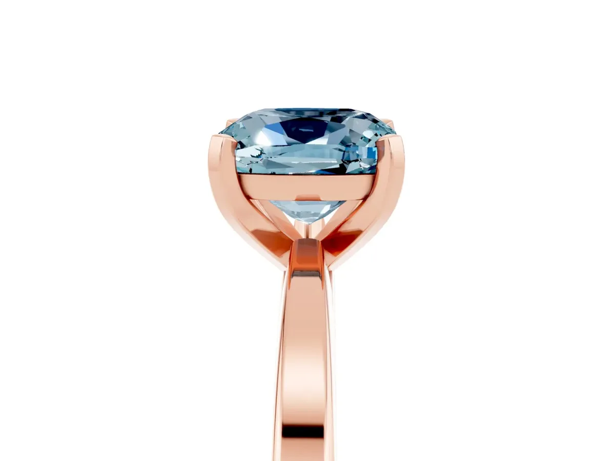 Cushion Cut Aquamarine Solitaire Engagement Ring with Classic Band and Four-Prong Setting Rose gold