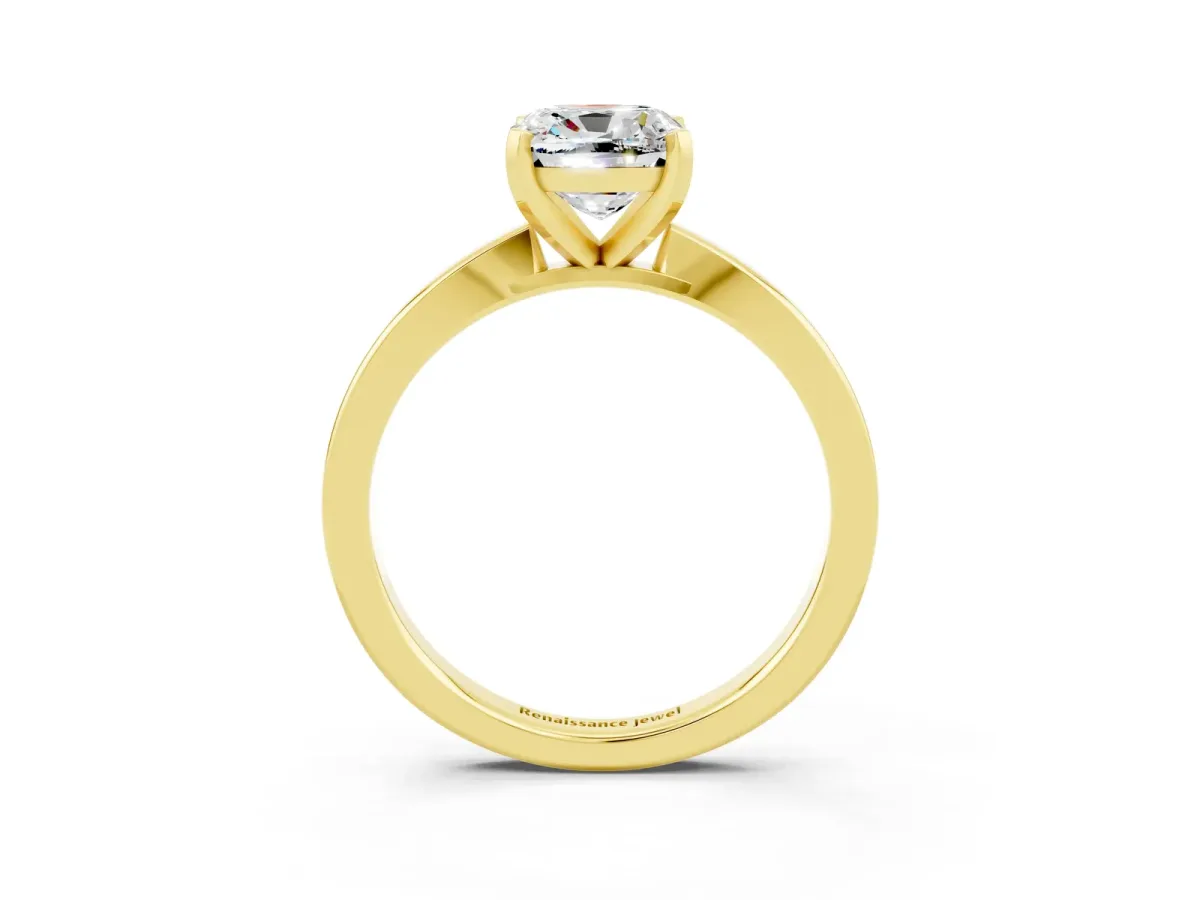 Cushion Cut Moissanite Solitaire Engagement Ring with Classic Band and Four-Prong Setting Yellow gold
