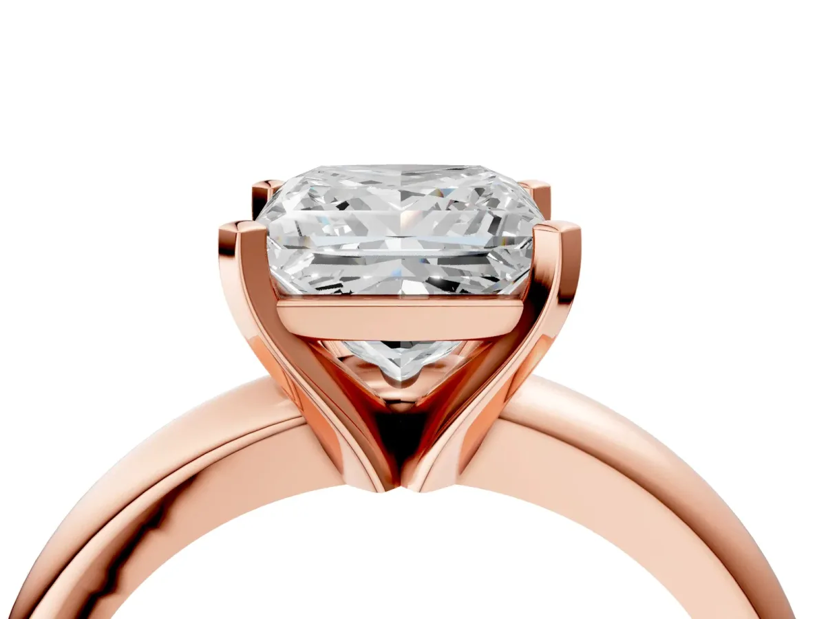 Princess Cut Diamond Solitaire Engagement Ring with Round Band and Four-Prong Setting Rose gold