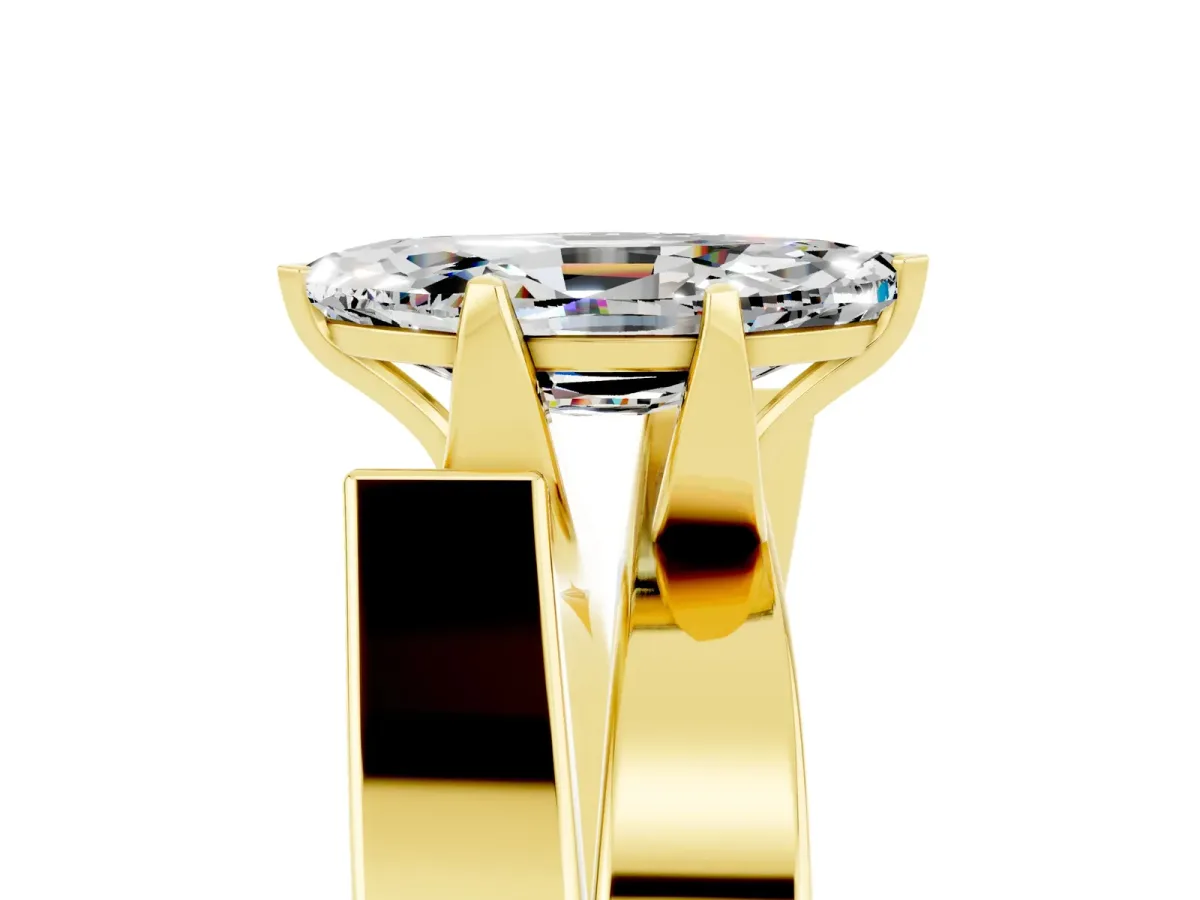 Modern Tension Set Marquise Cut Moissanite Solitaire Wide Band Ring Yellow gold