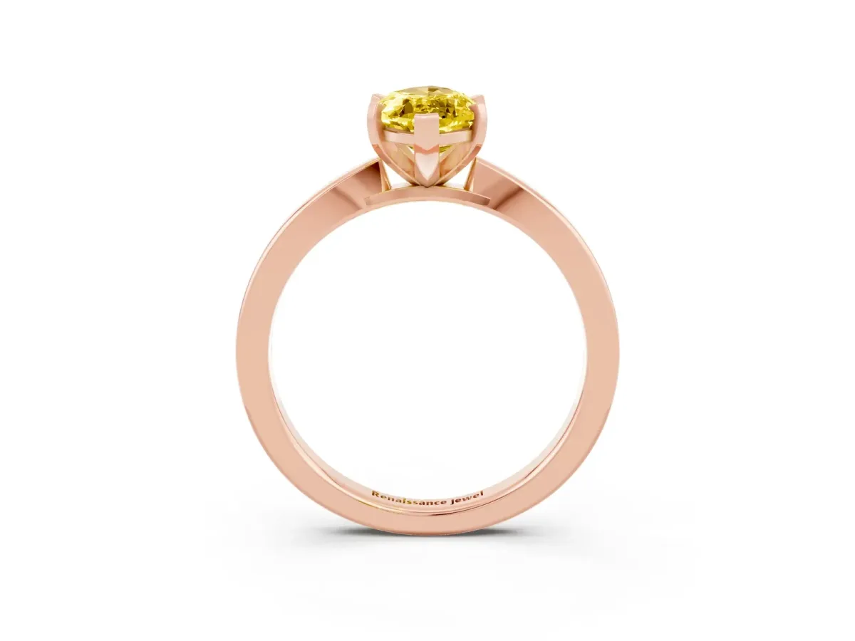 Marquise Cut Yellow Sapphire Solitaire Engagement Ring with Classic Band and Four-Prong Setting Rose gold