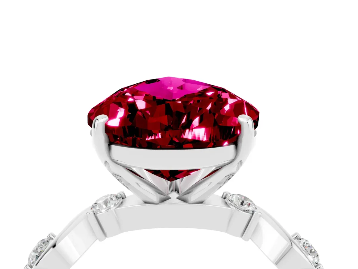 Pear Cut Garnet Solitaire Twisted Band with Round Accents and Prong Setting Silver