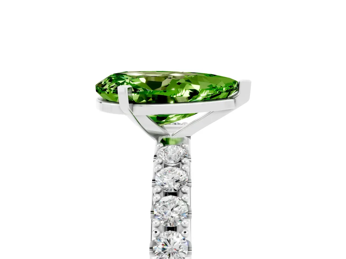 Pear Cut Peridot Solitaire Pavé Band with Four-Prong Setting Silver