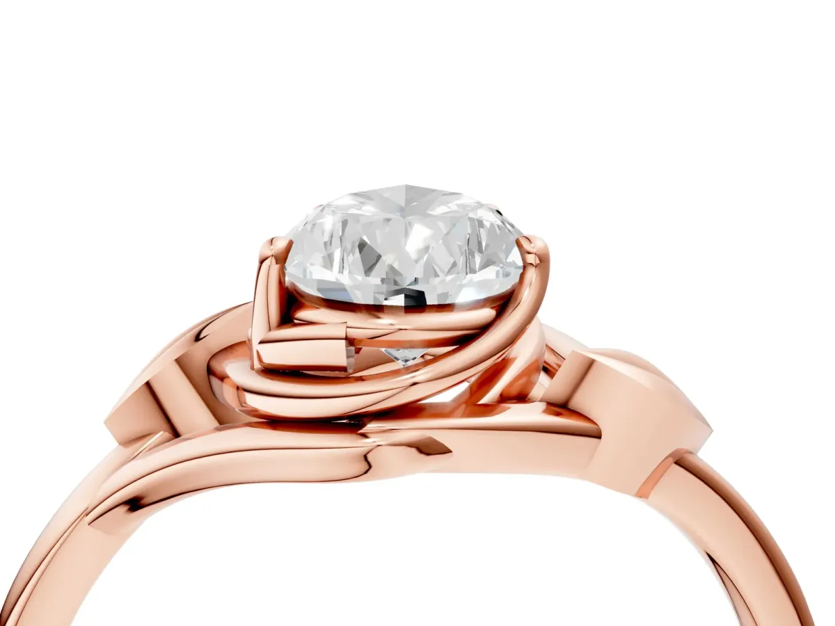 Pear Cut Diamond Solitaire Ring with Twist Band and Four-Prong Setting Rose gold