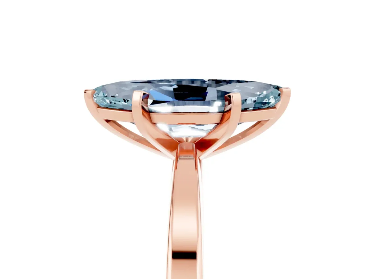 Marquise Cut Aquamarine Solitaire Engagement Ring with Classic Band and Four-Prong Setting Rose gold