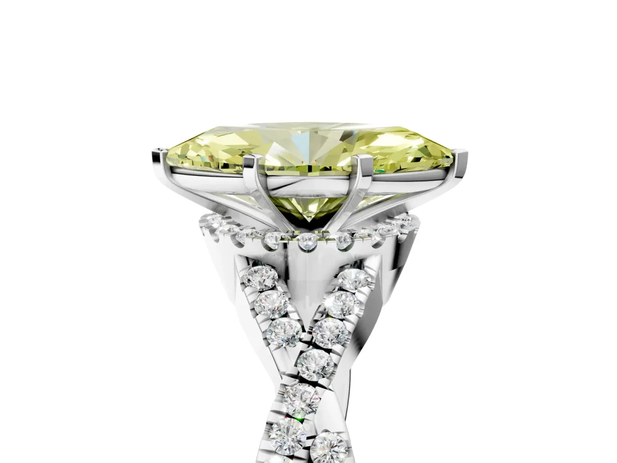 Fancy Yellow Marquise Cut Diamond Halo Twist Band Solitaire Prong Setting Ring White gold