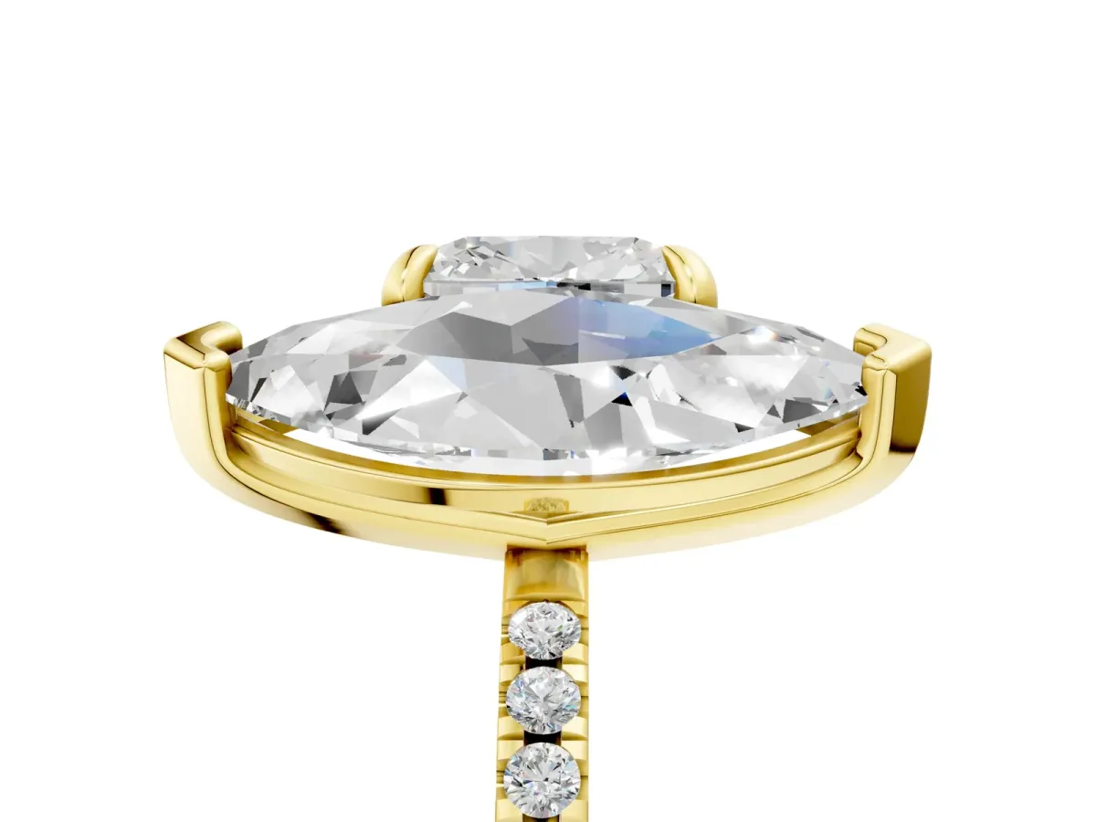 Cushion and Marquise Toi Moi Ring with Prong Setting and Pave Band Yellow gold