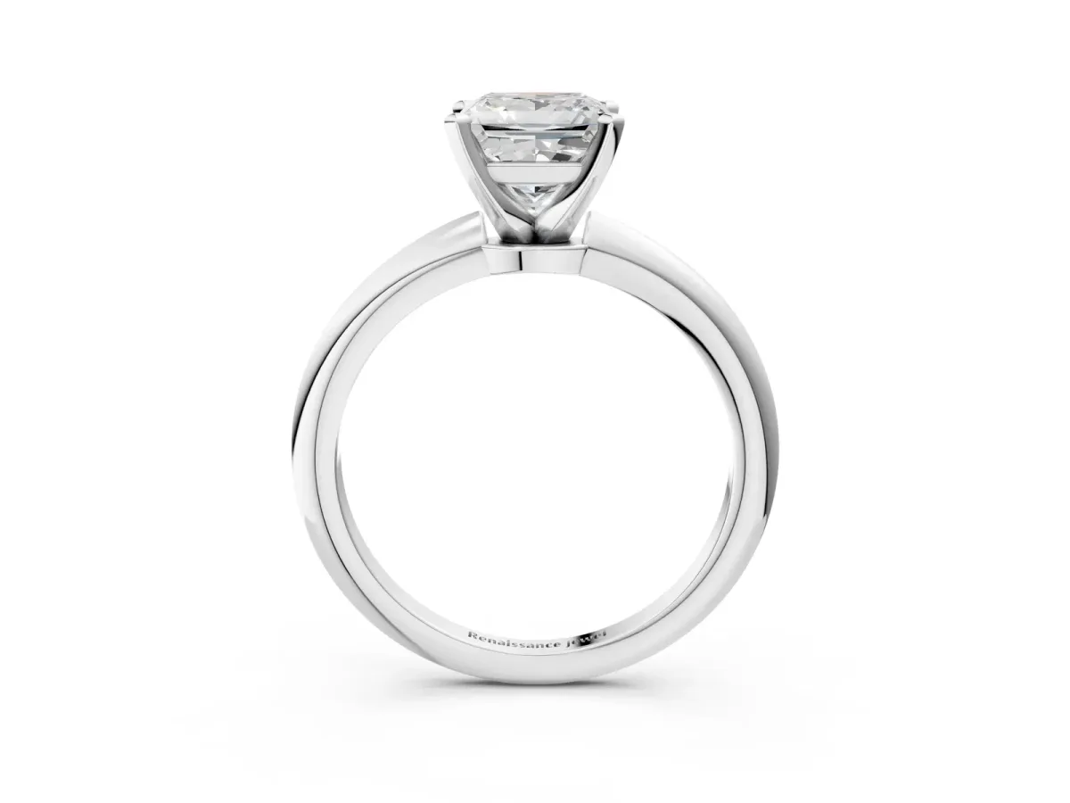 Princess Cut Diamond Solitaire Ring with Six-Prong Setting and Classic Band Silver