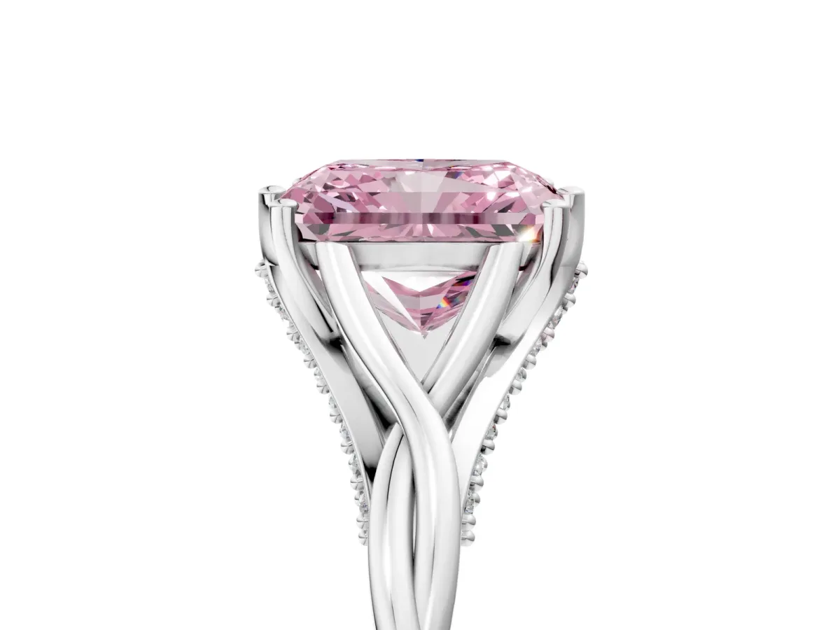 Fancy Pink Radiant Cut Solitaire Twist Band Six-Prong Setting Platinum