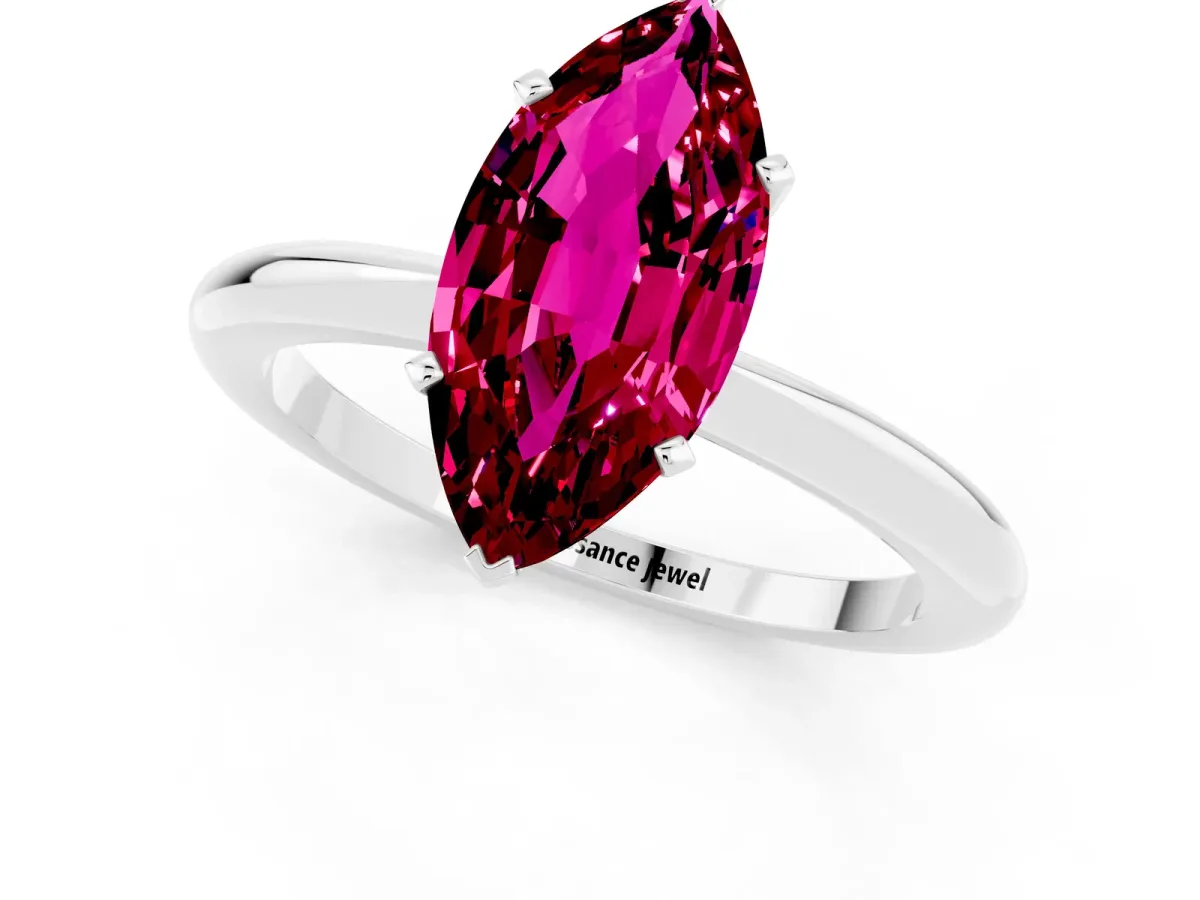 Marquise Cut Garnet Solitaire Ring with Six-Prong Setting and Classic Band Silver