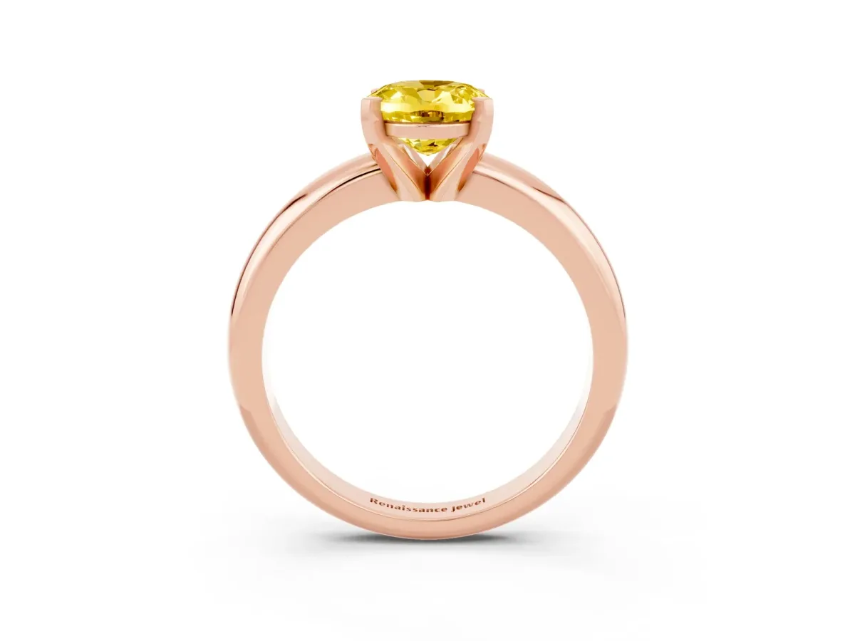 Oval Cut Yellow Sapphire Solitaire Engagement Ring with Round Band and Four-Prong Setting Rose gold