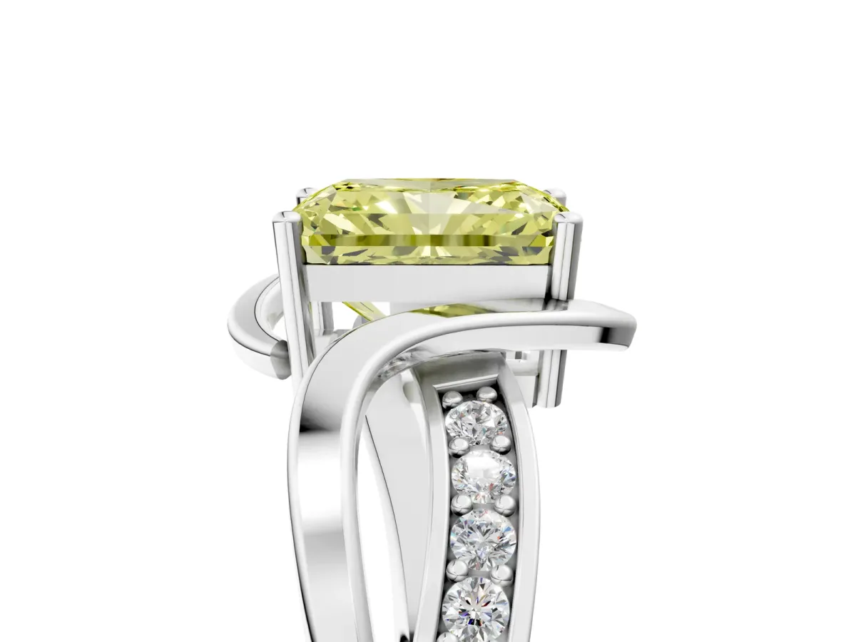 Fancy Yellow Radiant Cut Solitaire Twisted Band with Prong Setting Platinum