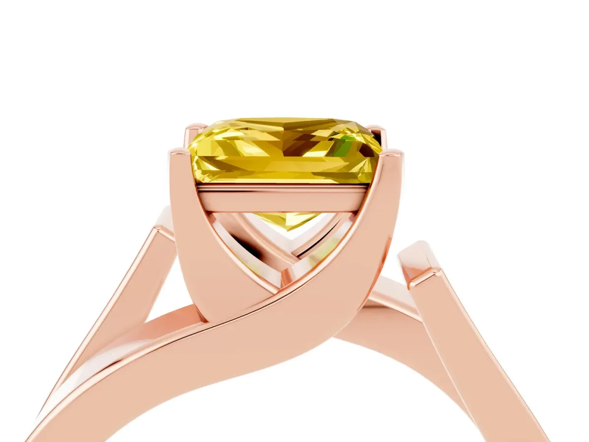 Modern Tension Set Princess Cut Yellow Sapphire Solitaire Wide Band Ring Rose gold