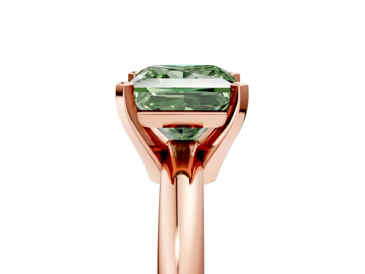 Fancy Green Princess Cut Diamond Solitaire Engagement Ring with Round Band and Four-Prong Setting Rose gold