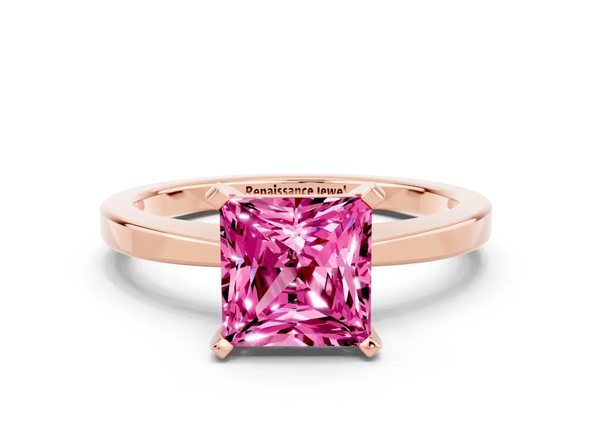 Princess Cut Pink Sapphire Solitaire Engagement Ring with Classic Band and Four-Prong Setting Rose gold