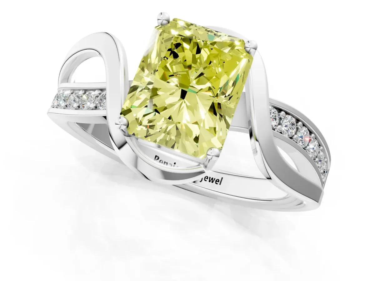Fancy Yellow Radiant Cut Solitaire Twisted Band with Prong Setting Platinum