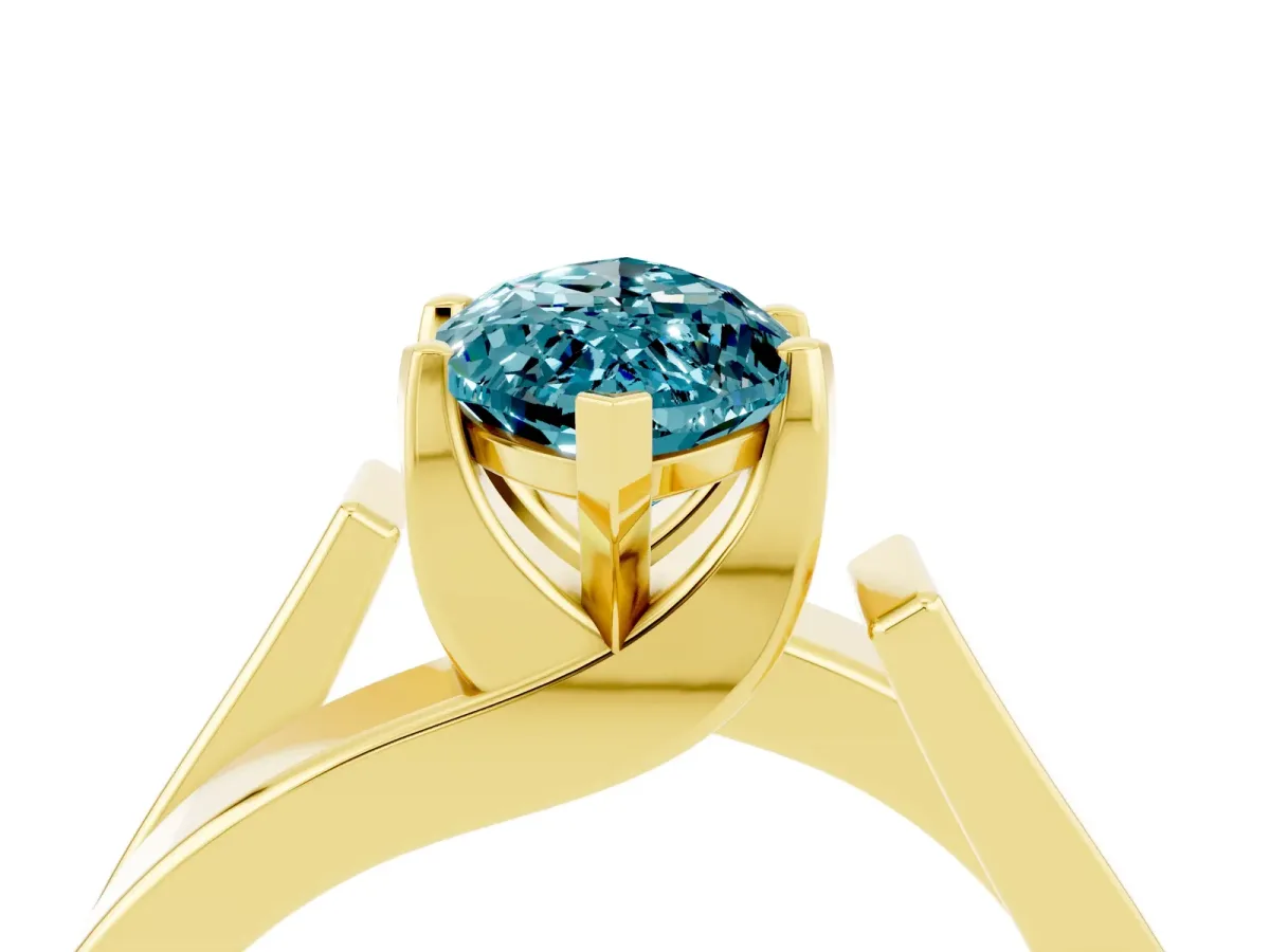 Modern Tension Set Marquise Cut Blue Topaz Solitaire Wide Band Ring Yellow gold