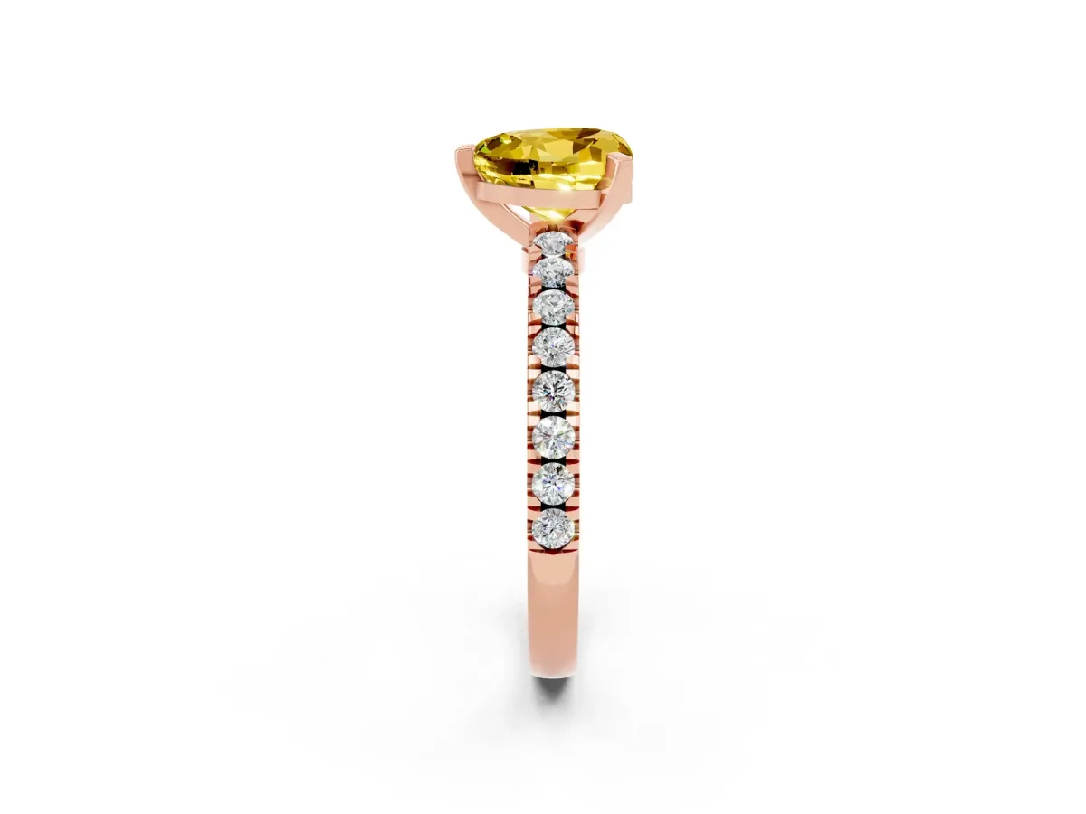 Heart Cut Solitaire Yellow Sapphire with Pavé Band and Four-Prong Setting Rose gold