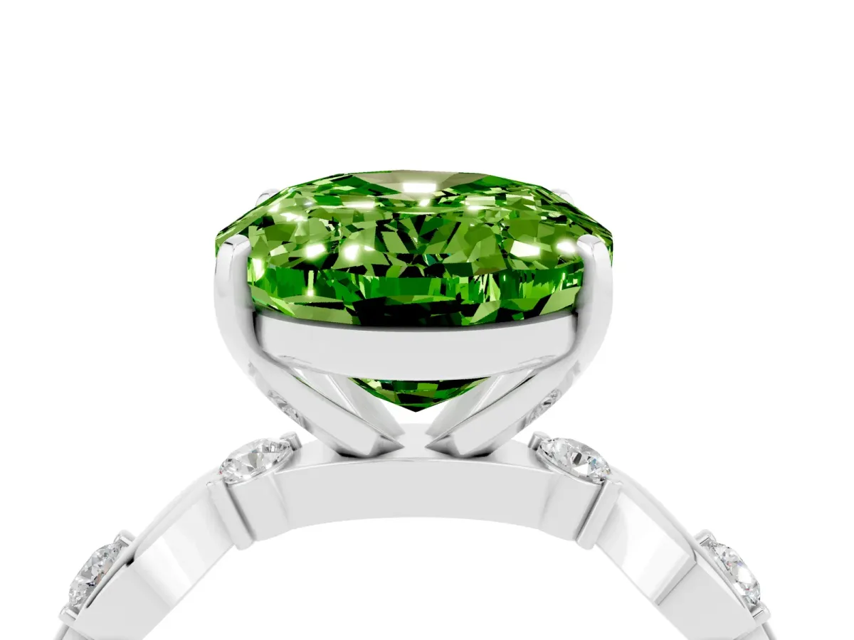 Oval Cut Peridot Solitaire Twisted Band with Round Accents and Prong Setting Silver