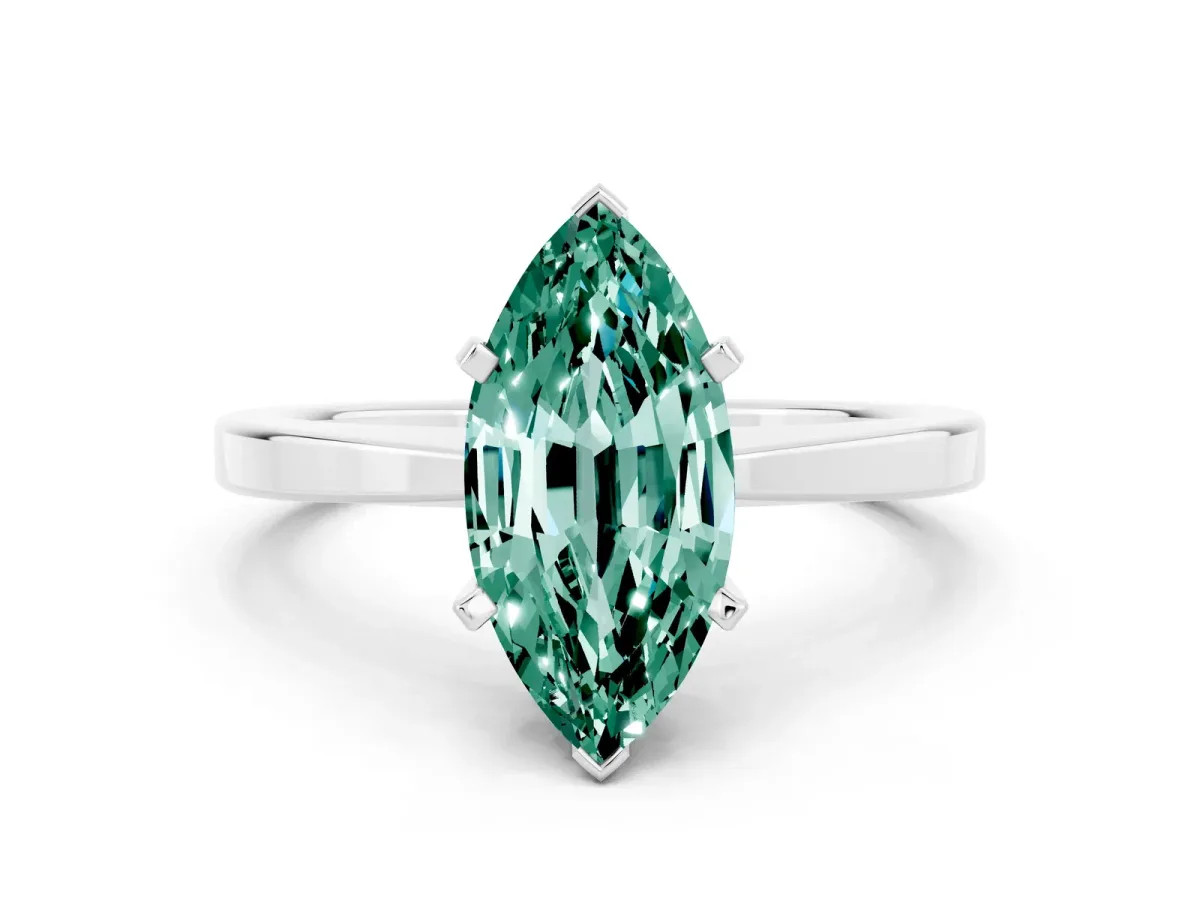 Marquise Cut Green Sapphire Solitaire Engagement Ring with Classic Band and Four-Prong Setting Platinum