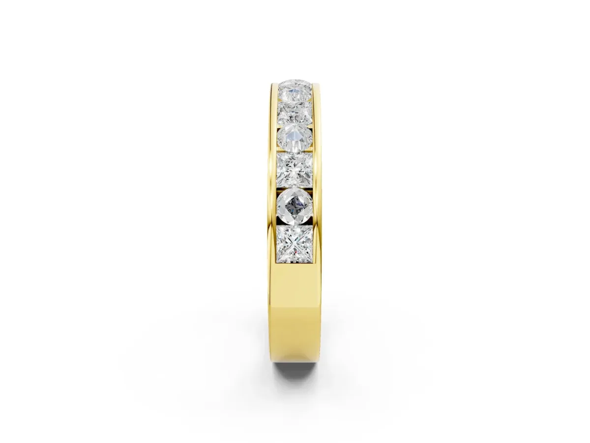 Princess Diamond Channel Set Promise Ring with Round Diamond Accents Yellow gold