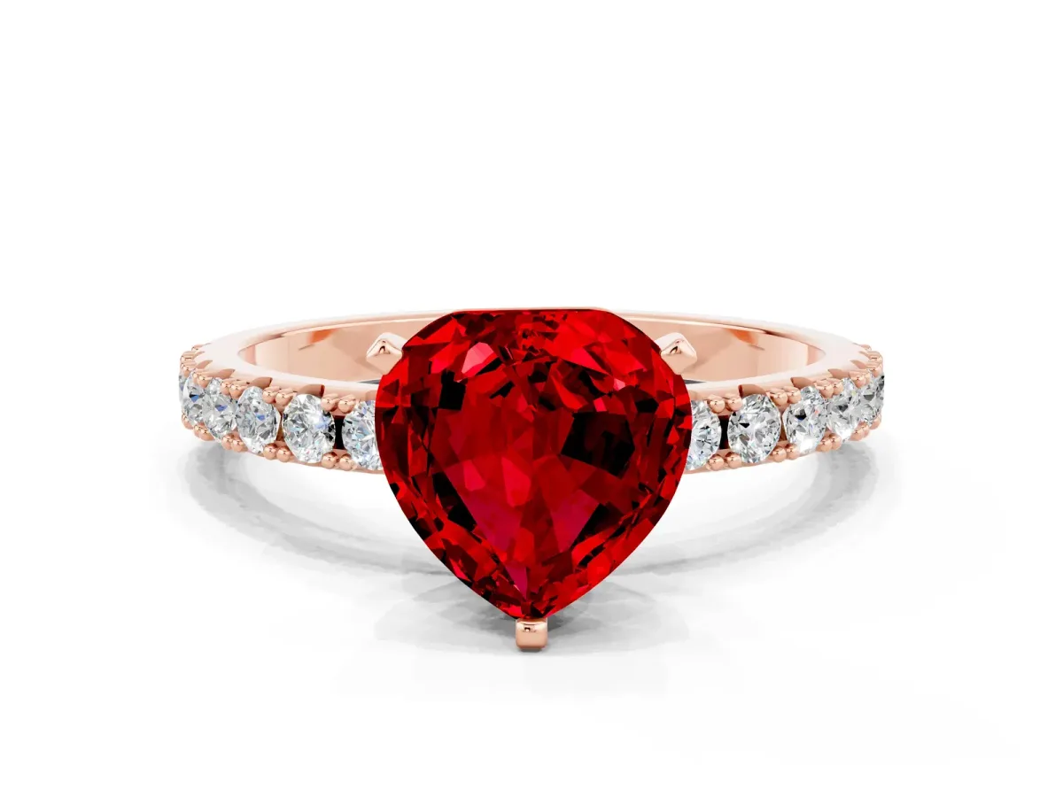 Heart Cut Ruby Solitaire Pavé Band with Four-Prong Setting Rose gold