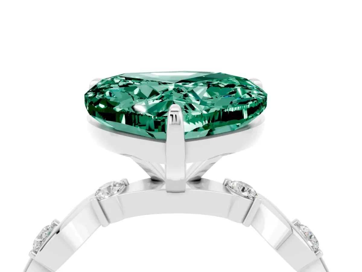 Heart Cut Green Sapphire Solitaire Twisted Band with Round Accents and Prong Setting Platinum
