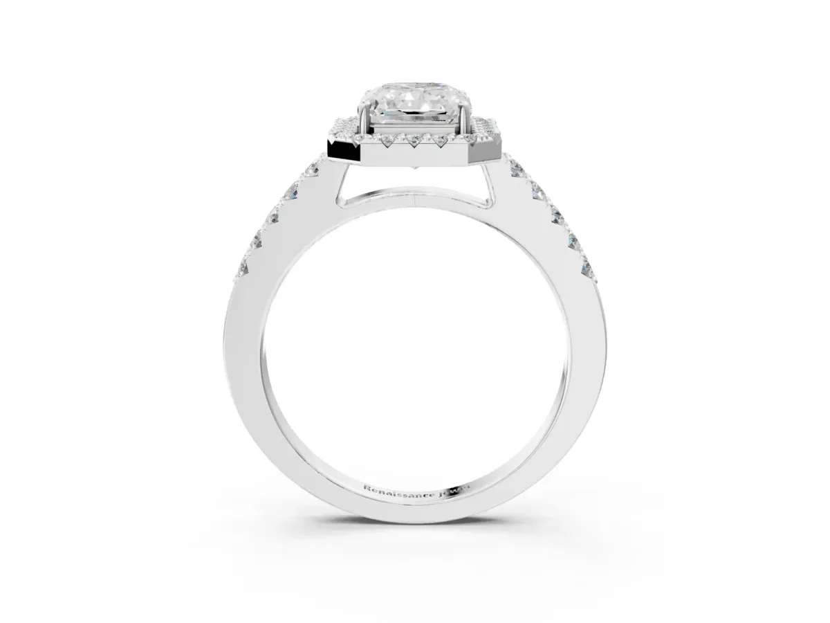 Radiant Cut Halo Diamond Pavé Solitaire Ring Platinum